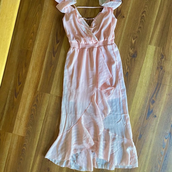 Peach Love California Apricot Cold Shoulder High Low Dress with Ruffles - Picture 5 of 7